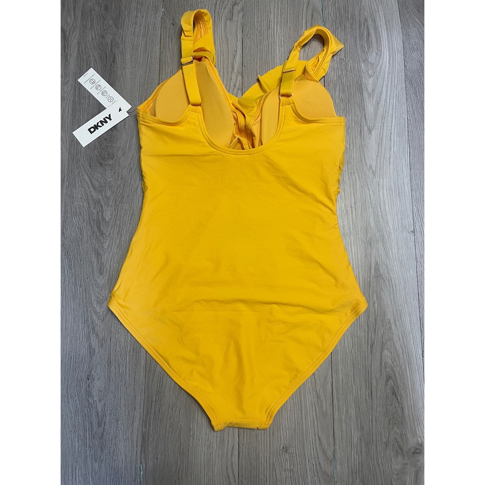 DKNY Ruffle Plunge One-Piece Swimsuit Yellow - Picture 12 of 13